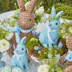 Blue & Brown Rattan Rabbit Family|Mrs. Alice Outlet