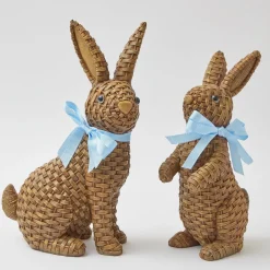 Blue & Brown Rattan Rabbit Family|Mrs. Alice Outlet