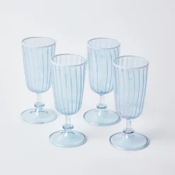 Blue & White Rim Short Stem Glass (Set Of 4)|Mrs. Alice Hot