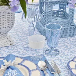 Blue And White Rim Frilled Glasses (Set Of 4)|Mrs. Alice Outlet