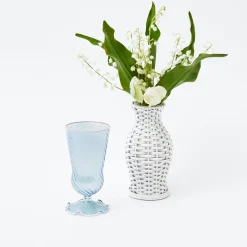 Blue And White Rim Frilled Glasses (Set Of 4)|Mrs. Alice Outlet