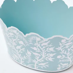 Blue Floral Tole Scalloped Planter|Mrs. Alice Best