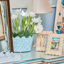 Blue Floral Tole Scalloped Planter|Mrs. Alice Best