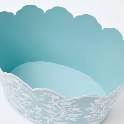 Blue Floral Tole Scalloped Planter|Mrs. Alice Best