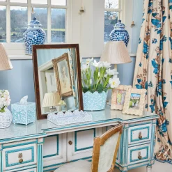 Blue Floral Tole Tissue Box|Mrs. Alice Clearance