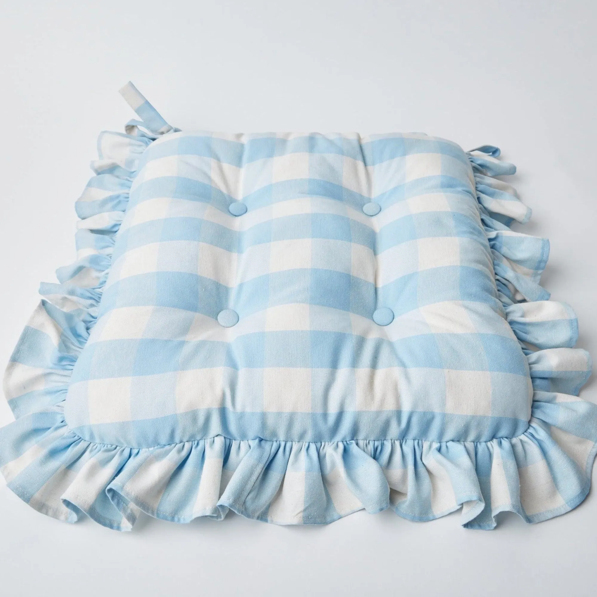 Blue Gingham Ruffle Seat Pad Cushion|Mrs. Alice