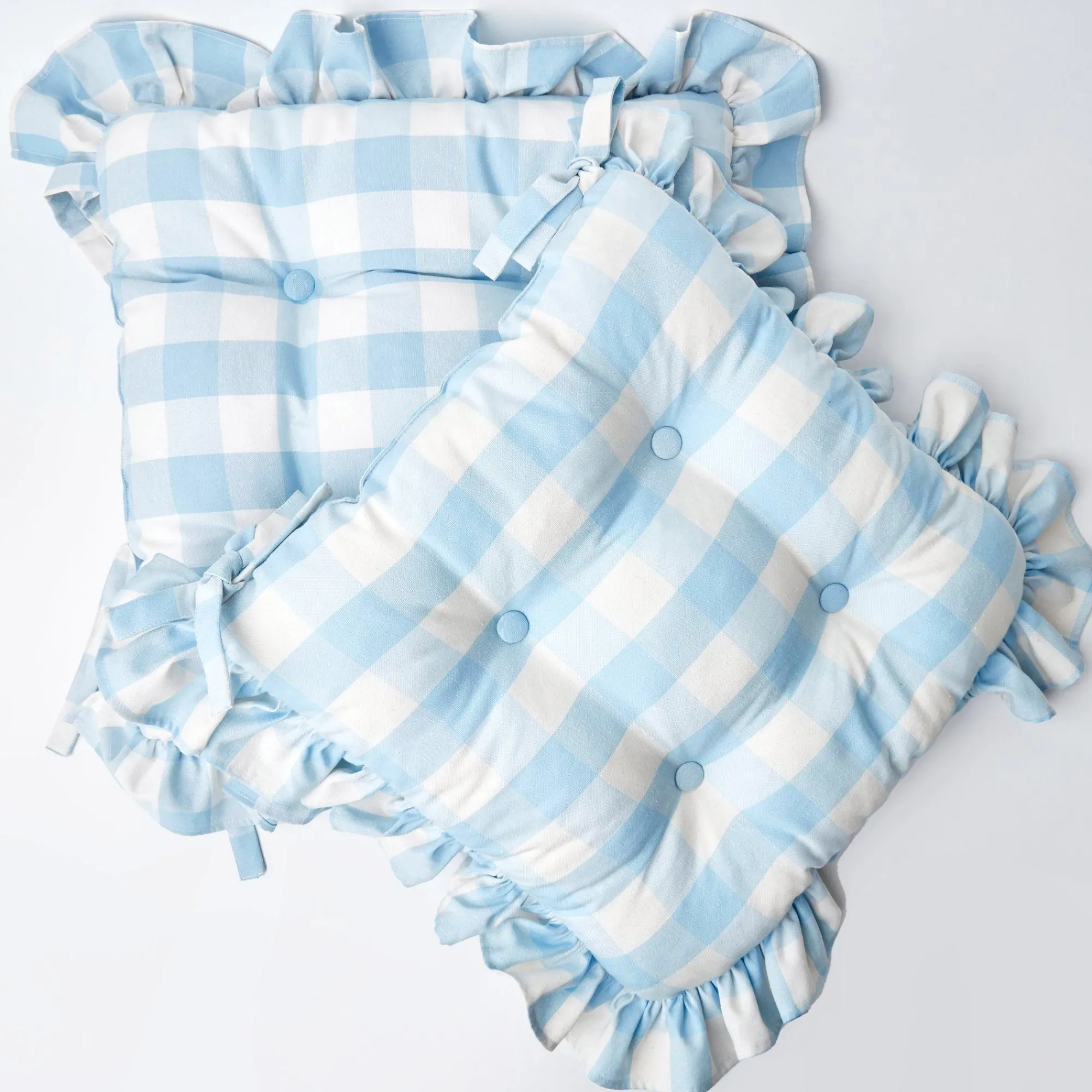 Blue Gingham Ruffle Seat Pad Cushion|Mrs. Alice