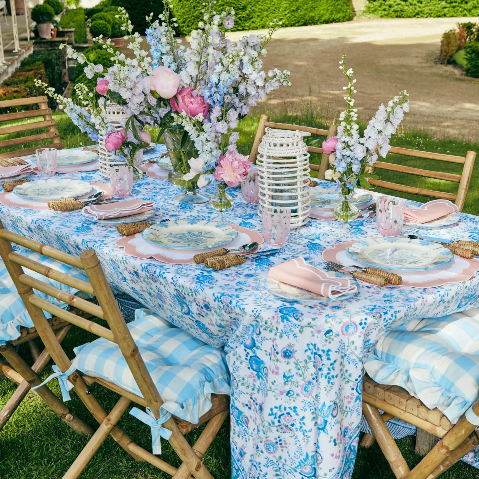 Blue Gingham Ruffle Seat Pad Cushion|Mrs. Alice