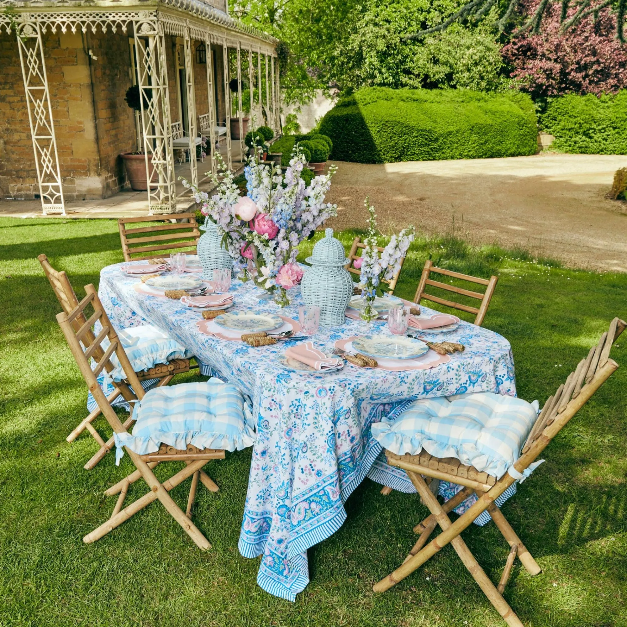 Blue Gingham Ruffle Seat Pad Cushion|Mrs. Alice