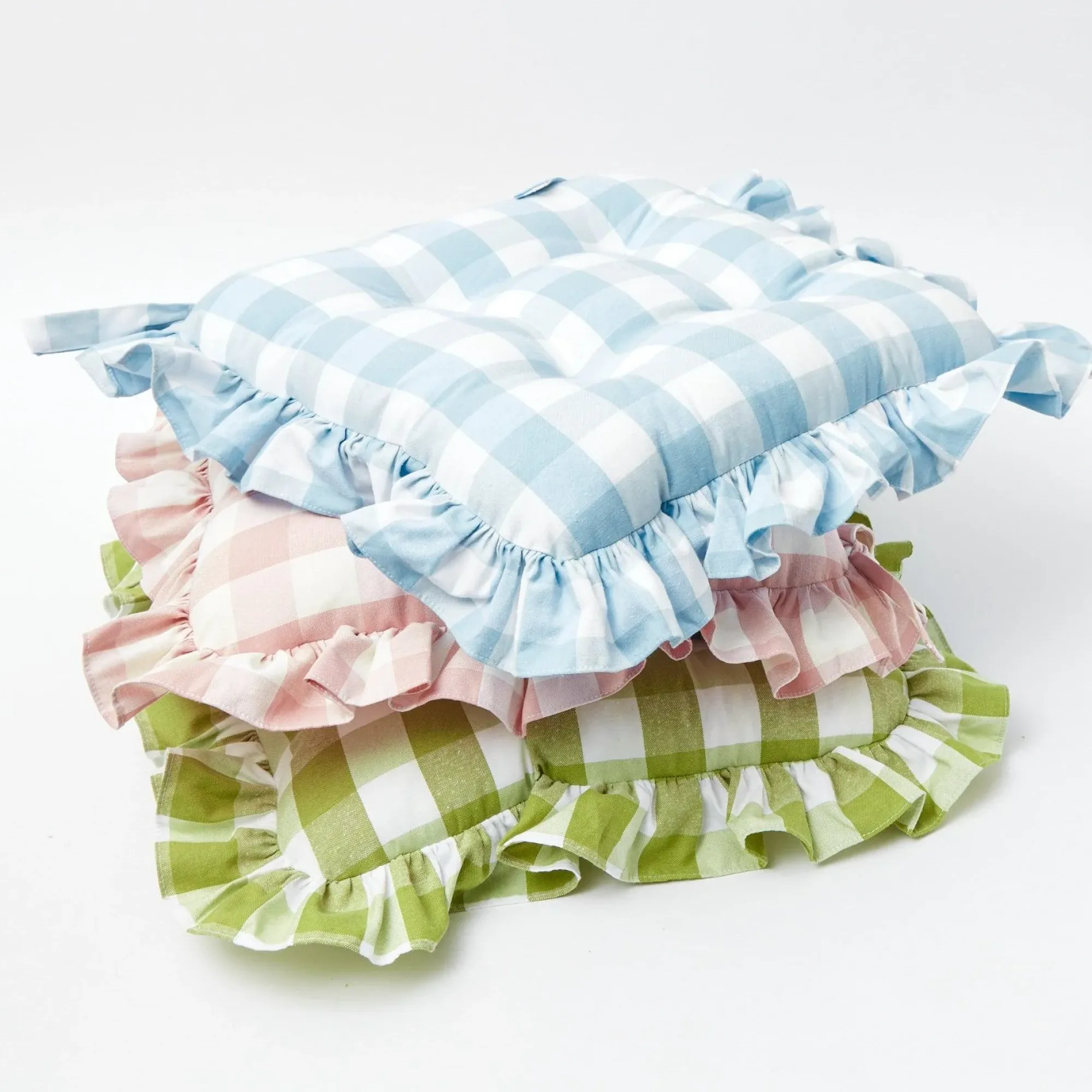 Blue Gingham Ruffle Seat Pad Cushion|Mrs. Alice