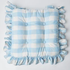 Blue Gingham Ruffle Seat Pad Cushion (Set Of 4)|Mrs. Alice Sale