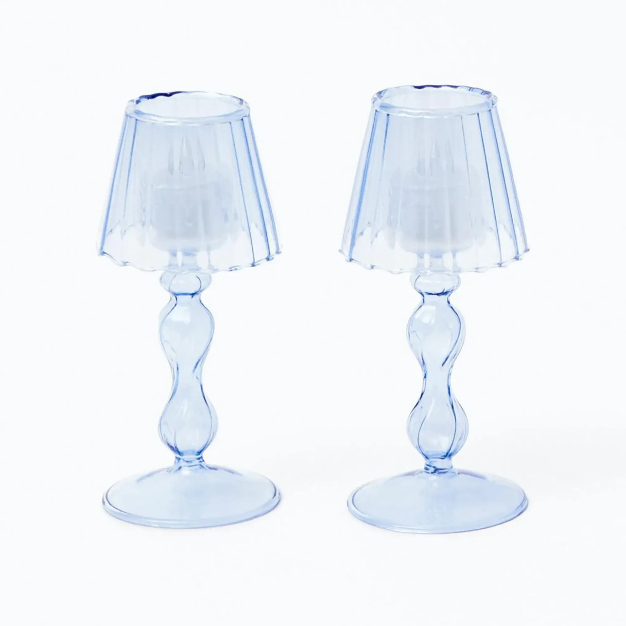 Blue Glass Lantern Tea Light Holder (Pair) - 18 Cm|Mrs. Alice Outlet