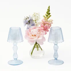 Blue Glass Lantern Tea Light Holder (Pair) - 18 Cm|Mrs. Alice Outlet