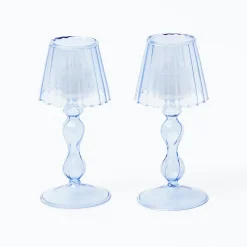 Blue Glass Lantern Tea Light Holder (Pair) - 18 Cm|Mrs. Alice Clearance