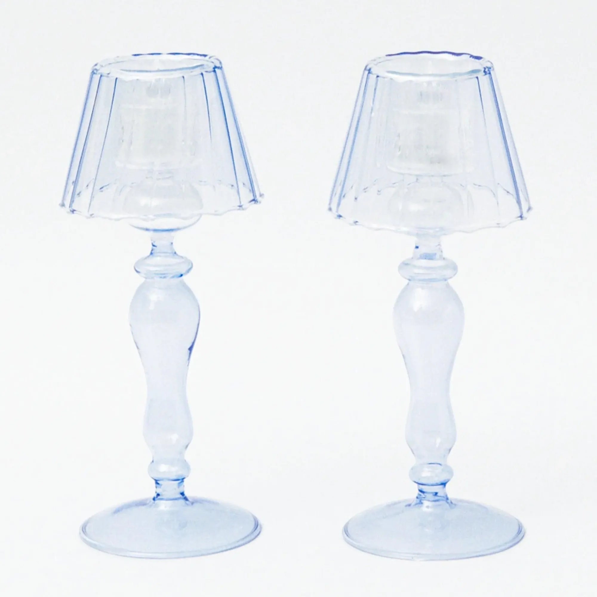 Blue Glass Lantern Tea Light Holders (Pair) - 24Cm|Mrs. Alice Clearance