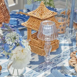 Blue Glass Lantern Tea Light Holders (Pair) - 24Cm|Mrs. Alice Clearance