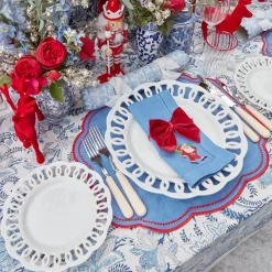 Blue Hand Embroidered Father Christmas Napkins (Set Of 4)|Mrs. Alice Discount