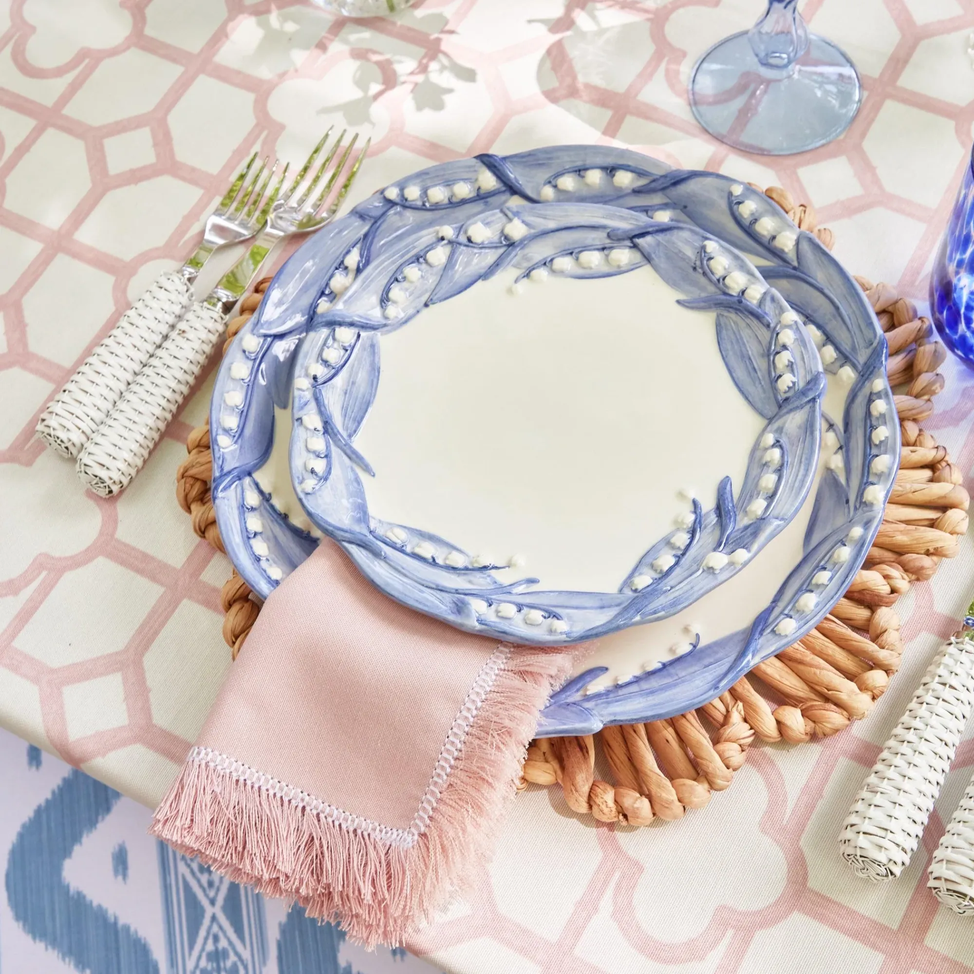 Blue Lily Of The Valley Dinner & Starter Plates (Set Of 8)|Mrs. Alice Clearance