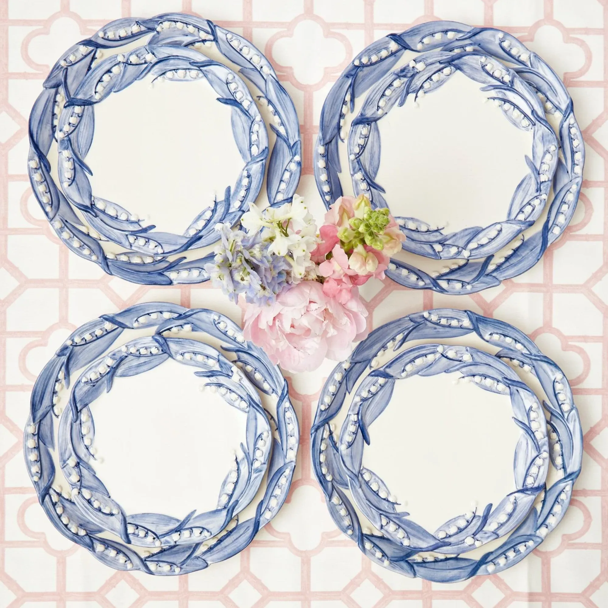 Blue Lily Of The Valley Dinner & Starter Plates (Set Of 8)|Mrs. Alice Clearance