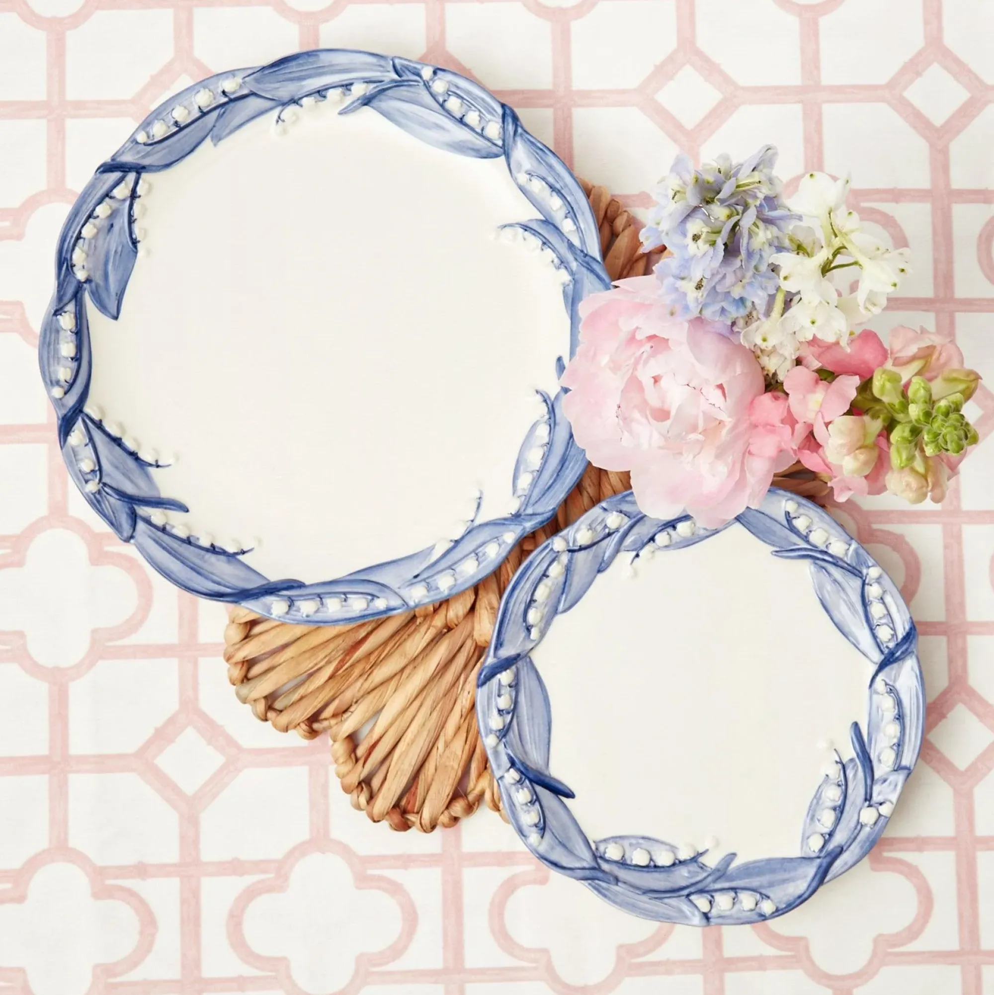 Blue Lily Of The Valley Dinner & Starter Plates (Set Of 8)|Mrs. Alice Clearance