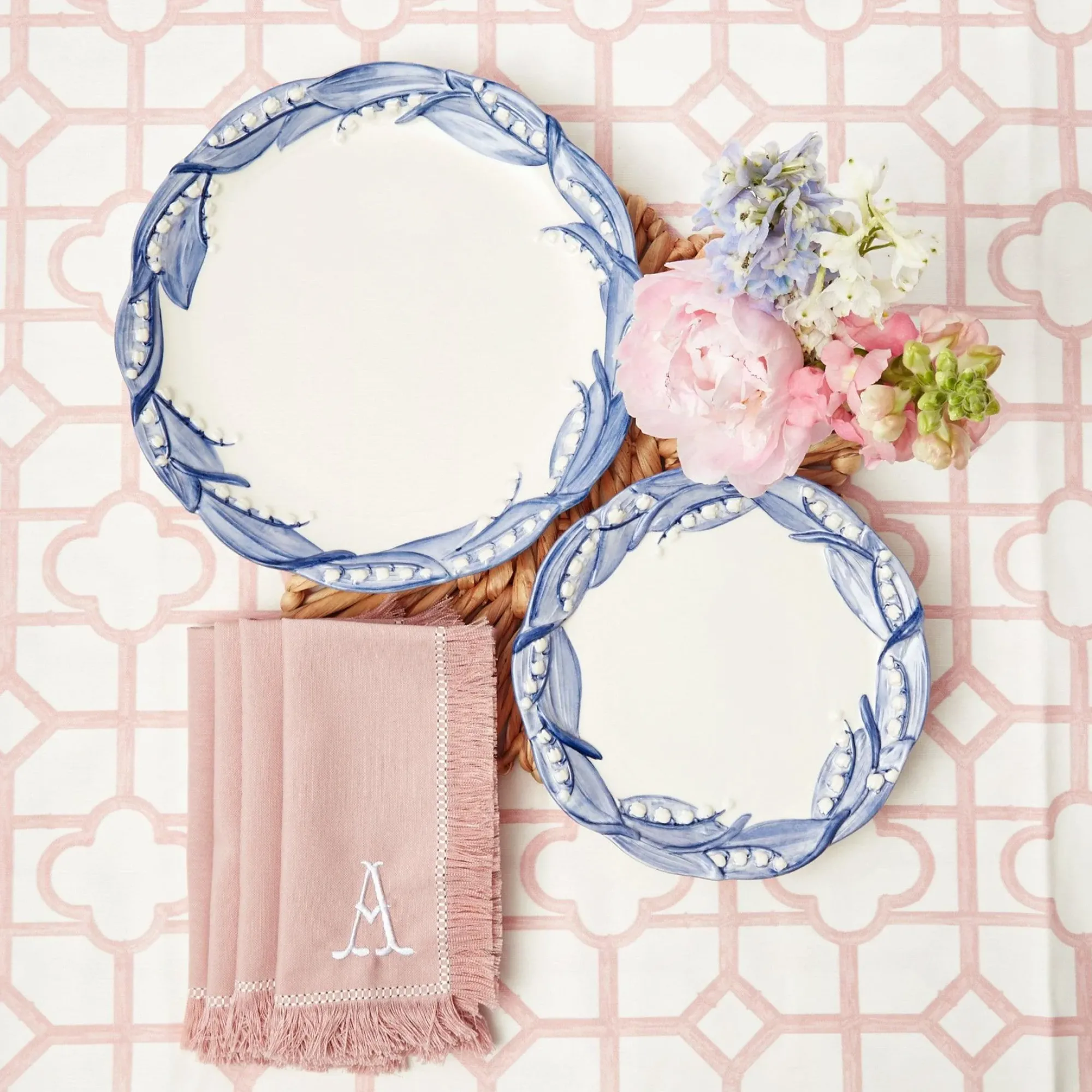Blue Lily Of The Valley Dinner & Starter Plates (Set Of 8)|Mrs. Alice Clearance