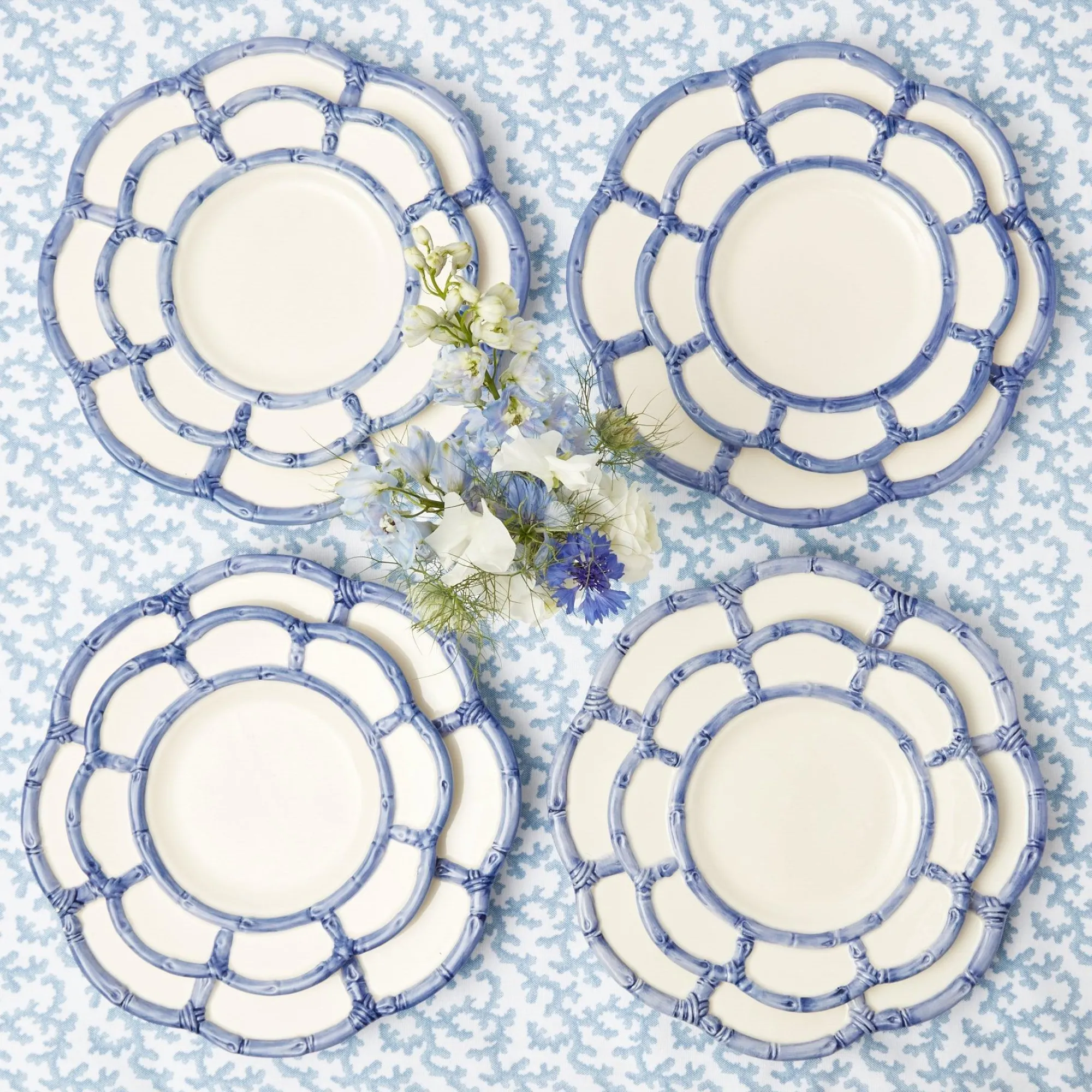 Blue Petal Bamboo Dinner & Starter Plates (Set Of 8)|Mrs. Alice Discount