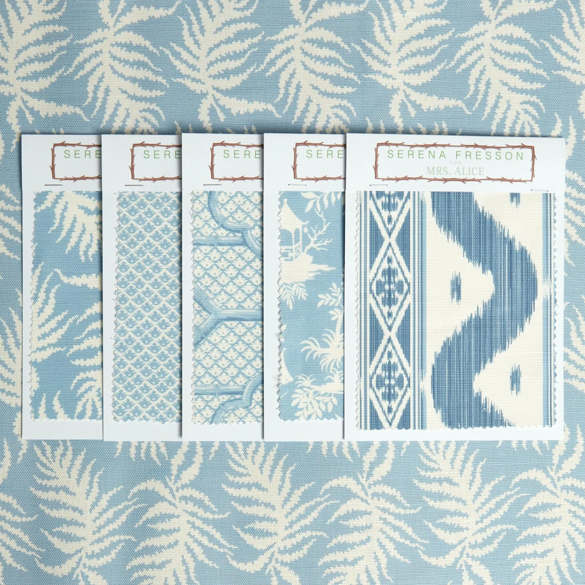 Blue Trailing Ferns Fabric|Mrs. Alice