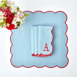 Blue With Red Scallop Napkins (Set Of 4)|Mrs. Alice Best