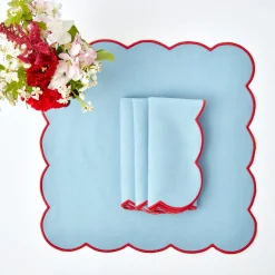 Blue With Red Scallop Napkins (Set Of 4)|Mrs. Alice Best