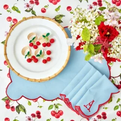 Blue With Red Scallop Placemats & Napkins (Set Of 4)|Mrs. Alice Discount