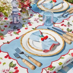 Blue With Red Scallop Placemats & Napkins (Set Of 4)|Mrs. Alice Discount
