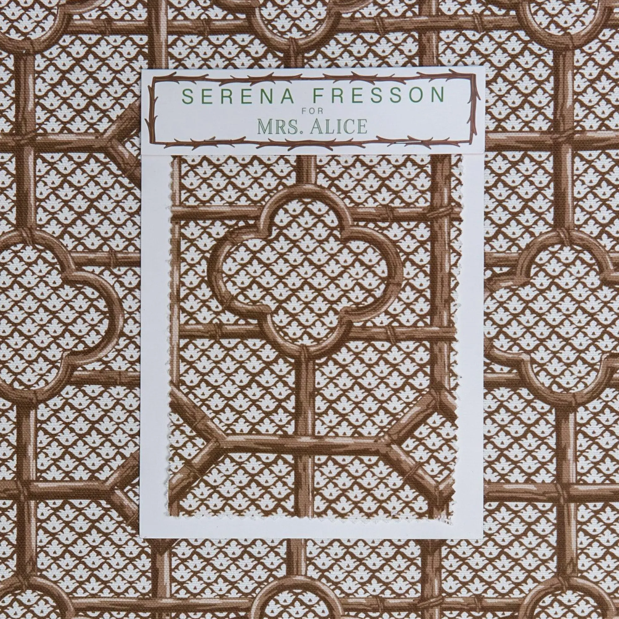 Chestnut Brown Bamboo Trellis Fabric|Mrs. Alice New