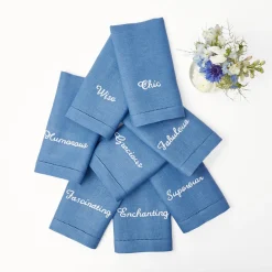 Compliment Blue Linen Napkins (Set Of 8)|Mrs. Alice Hot