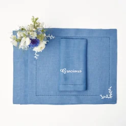 Compliment Blue Linen Napkins (Set Of 8)|Mrs. Alice Hot