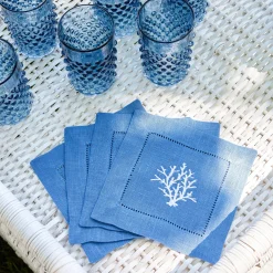 Coral Blue Linen Cocktail Napkins (Set Of 4)|Mrs. Alice Outlet