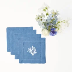 Coral Blue Linen Cocktail Napkins (Set Of 4)|Mrs. Alice Outlet