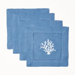 Coral Blue Linen Cocktail Napkins (Set Of 4)|Mrs. Alice Outlet