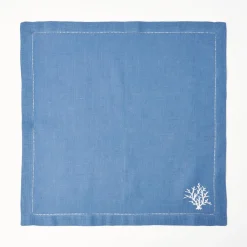 Coral Blue Linen Napkins (Set Of 4)|Mrs. Alice Clearance