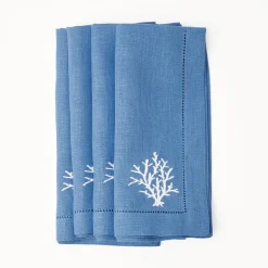 Coral Blue Linen Napkins (Set Of 4)|Mrs. Alice Clearance