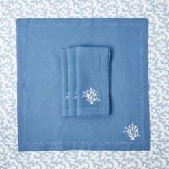 Coral Blue Linen Napkins (Set Of 4)|Mrs. Alice Clearance