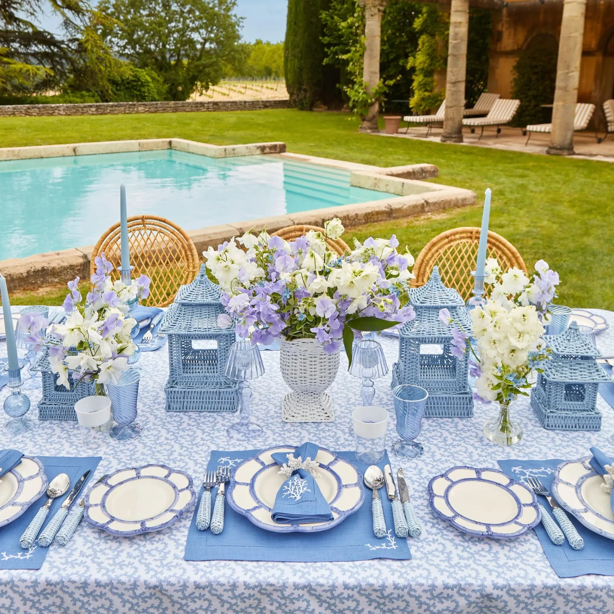 Coral Blue Linen Placemats (Set Of 4)|Mrs. Alice Clearance