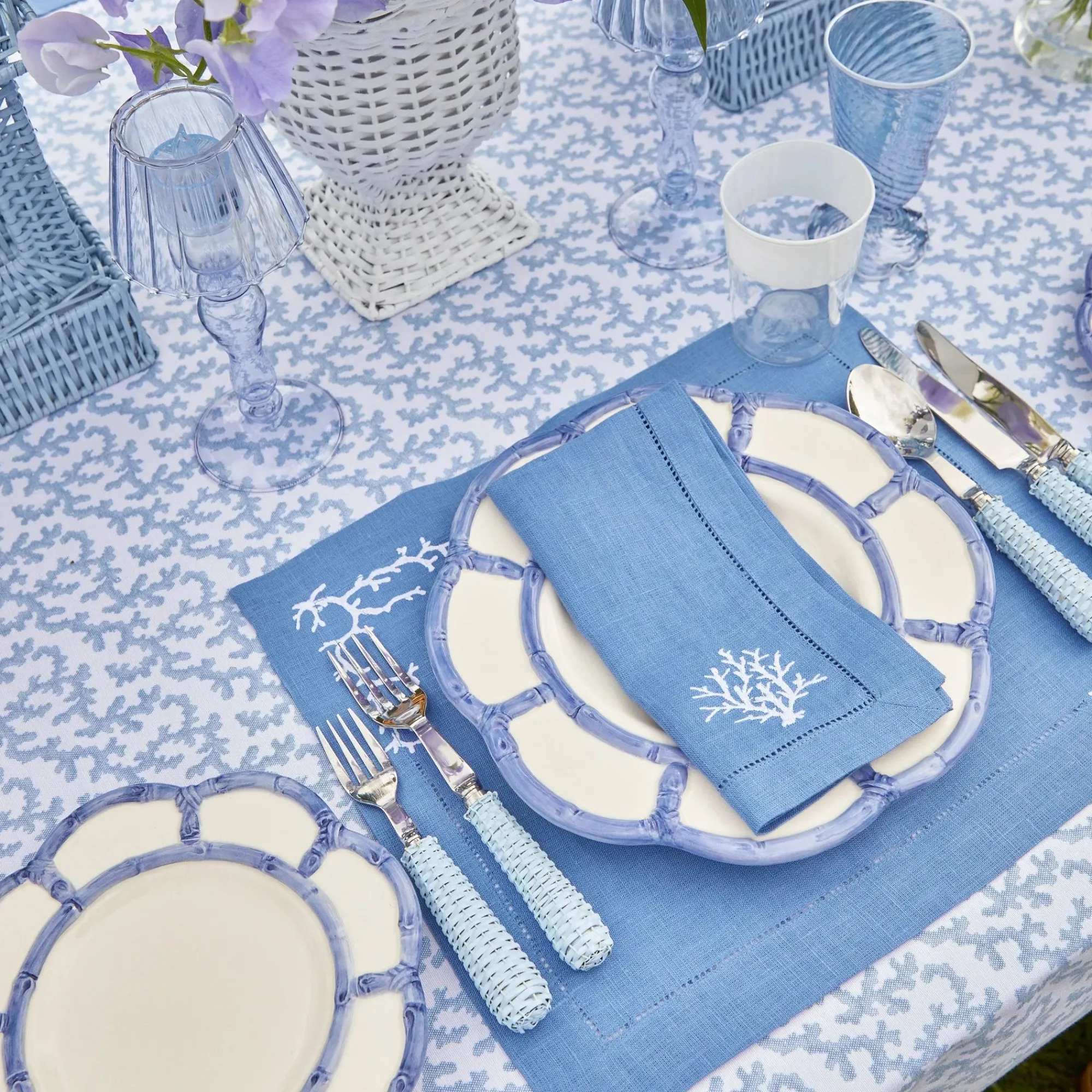 Coral Blue Linen Placemats (Set Of 4)|Mrs. Alice Clearance