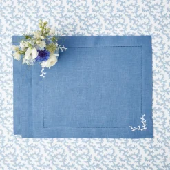 Coral Blue Linen Placemats (Set Of 4)|Mrs. Alice Clearance