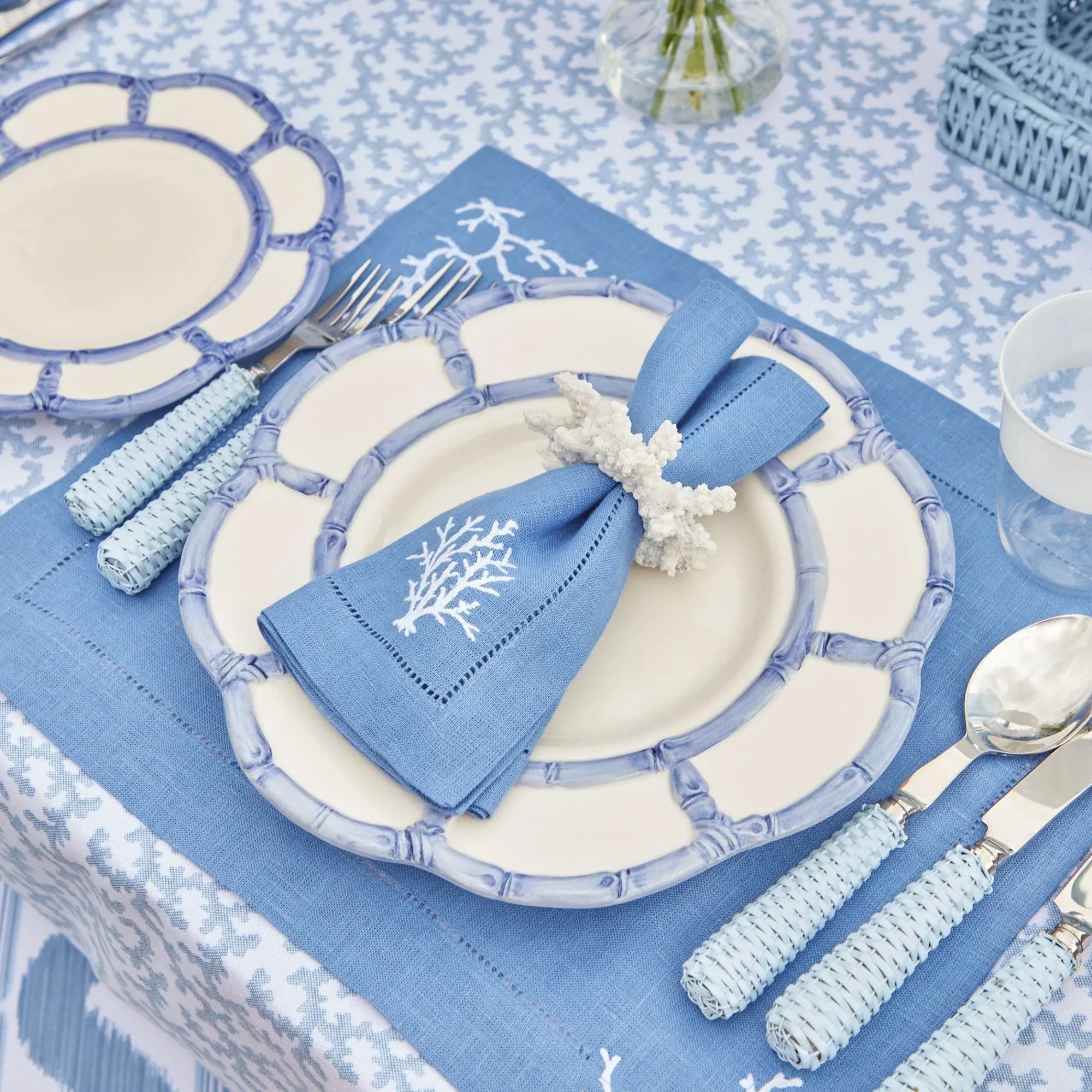 Coral Blue Linen Placemats (Set Of 4)|Mrs. Alice Clearance
