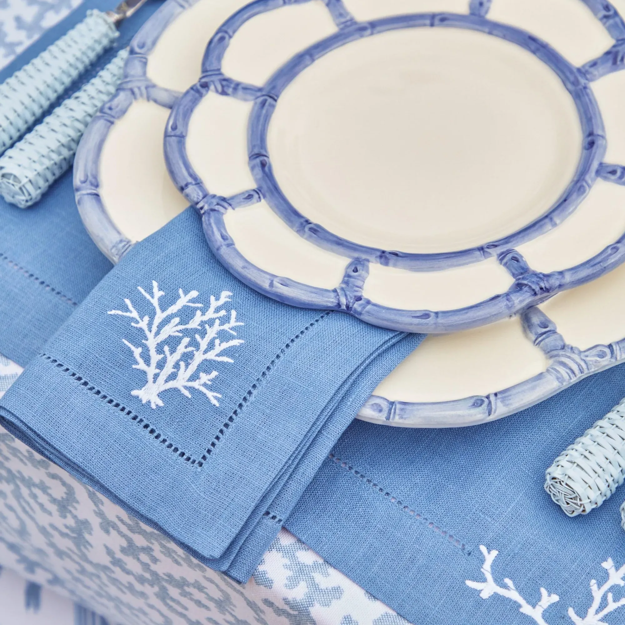 Coral Blue Linen Placemats (Set Of 4)|Mrs. Alice Clearance