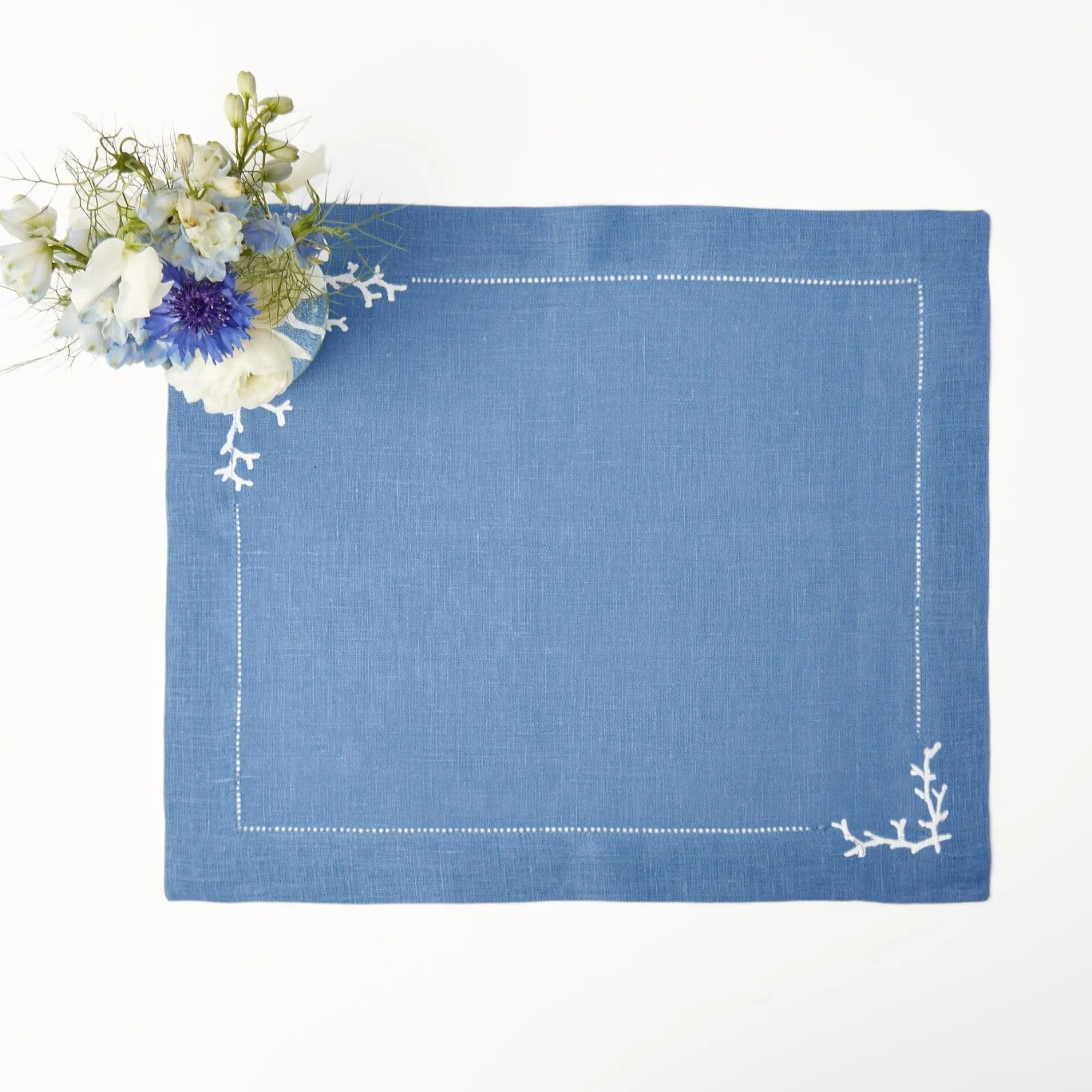 Coral Blue Linen Placemats (Set Of 4)|Mrs. Alice Clearance