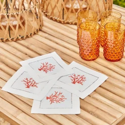 Coral Linen Cocktail Napkins (Set Of 4)|Mrs. Alice Clearance