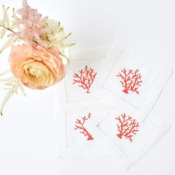 Coral Linen Cocktail Napkins (Set Of 4)|Mrs. Alice Clearance