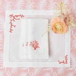 Coral Linen Placemats & Napkins (Set Of 4)|Mrs. Alice Clearance