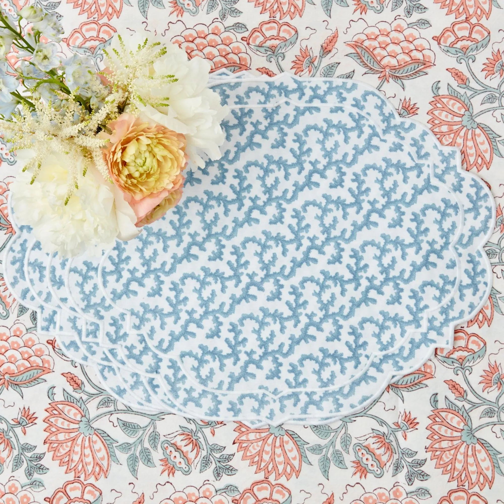 Edie Blue Coral Placemats (Set Of 4)|Mrs. Alice Sale
